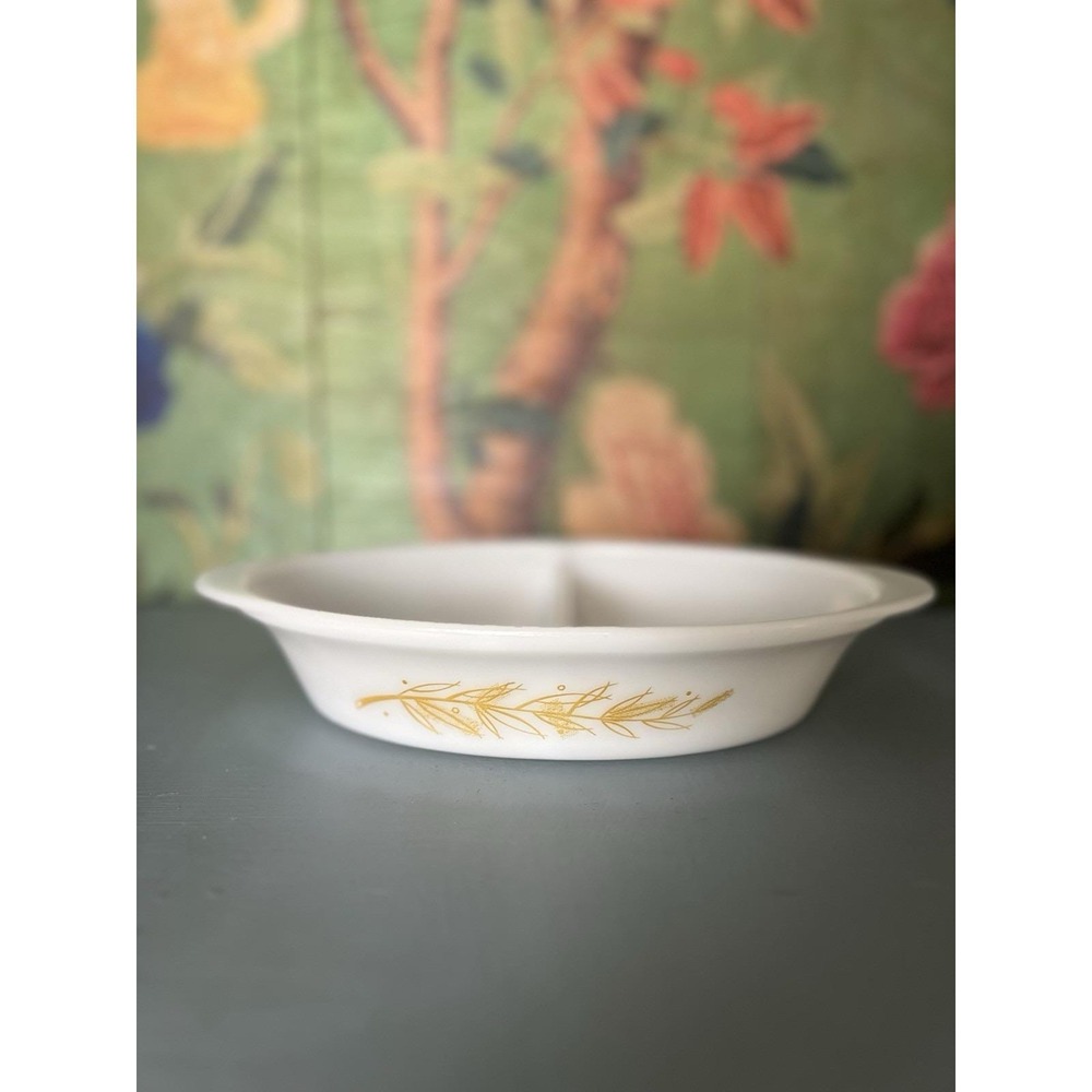 Vtg GlasBake Divided Casserole Dish J-239 Milk Glass USA